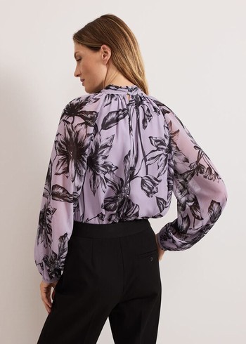 Phase Eight Aretta Floral Print Shirts Purple Australia | IH6452798